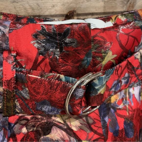 IRO Floral Belted Brocade Jacquard High-Rise Shorts Red/Multi Size 38 (6) Luxury - Picture 6 of 13